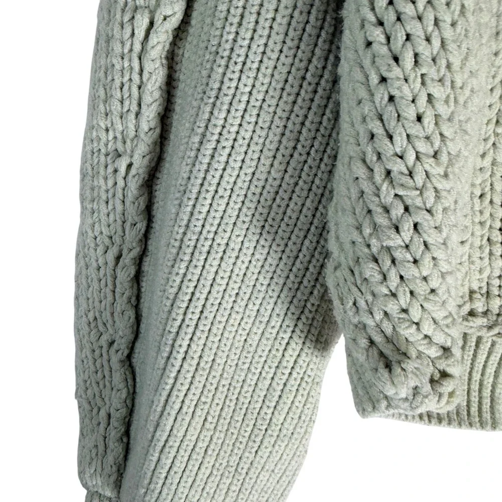 We‎ The Free Sea Bright Pale Green Chunky Knit V-Neck Cropped Sweater XS
